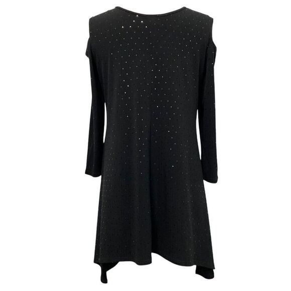 Clara Sun Woo Black Cold Shoulder Tunic Sparkle Reflective Dots Festive Size XS - Picture 4 of 8